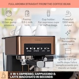 thumbnail of Arabica Comfort Siebträgermaschine 1350W 20 Bar 1,8l Touch-Bedienfeld Kupfer-Metallic