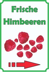 thumbnail of Frische Himbeeren Schild Hochkant mit Pfeil rechts A6 Rückseite selbstklebend