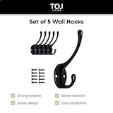 thumbnail of TOJ Living Ganchos para abrigo – juego de 5 – negro mate – carga 5 kg – con tornillos – ganchos de pared