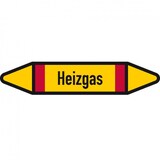 thumbnail of Aufkleber I Rohrleitungsetikett Heizgas, DIN 2403, gelb/schwarz/rot, f. Ø 60-90mm, 252x52mm, 3/Bogen I 4 Stk