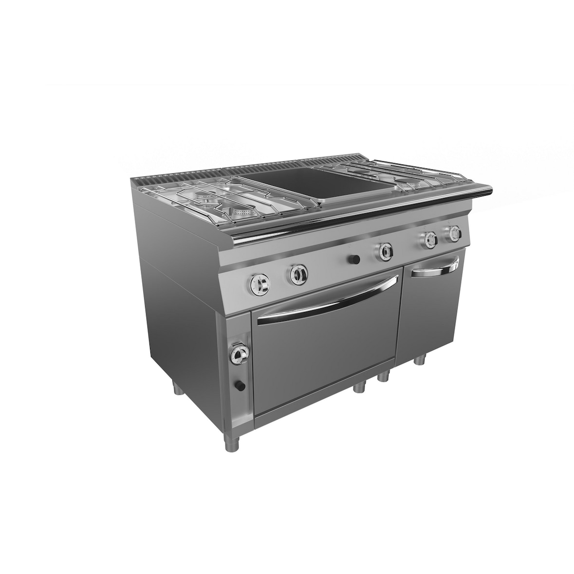 METRO Professional Fourneau P800R 4 feux, PCF centrale sur four à gaz, plaque en fonte, inox