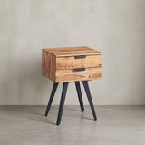 thumbnail of Nachtkonsole 47 x 65 x 35 cm Akazie Massivholz Nachttisch Boxspringbett, Nachtkästchen 2 Schubladen, Nachtschrank Modern mit Metallbeinen,