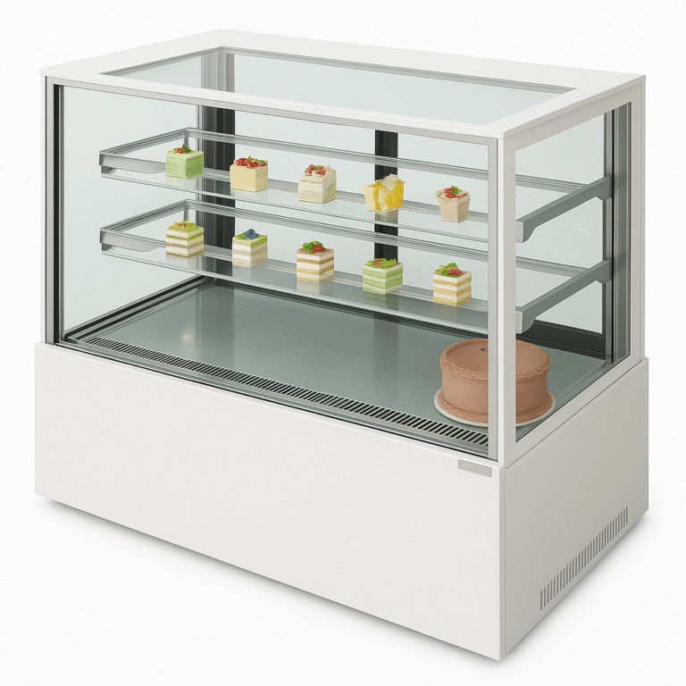 Expositor refrigerado de pastelería con 2 estantes de cristal 900x675x1140 mm color blanco