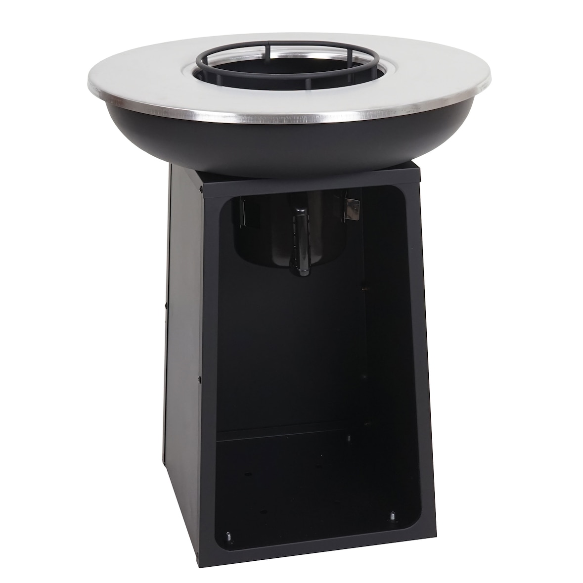 Taça de fogo com placa de grelhar HWC-K97 Fossa de fogo Cesto de fogo para churrasco Placa de cozinha exterior, aço inoxidável ~ Ø59cm preto