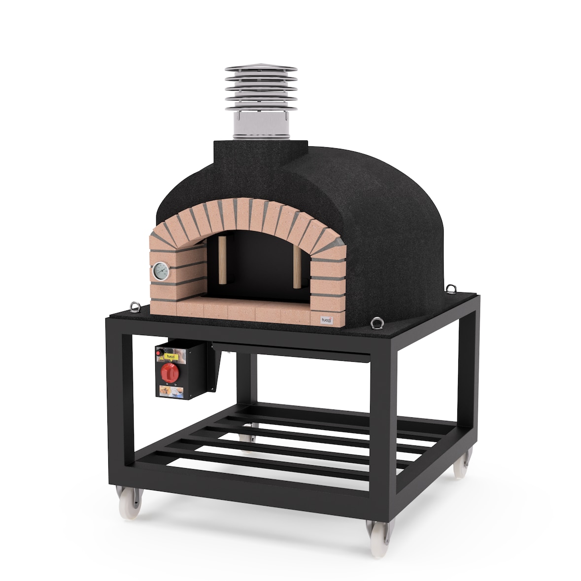 MF - Houtgestookte Buitenoven van Beton Model OLYMPUS MONS (Zwart - 130 x 130 cm) – Geïsoleerd met Kurk en 3 Keramische Dekens