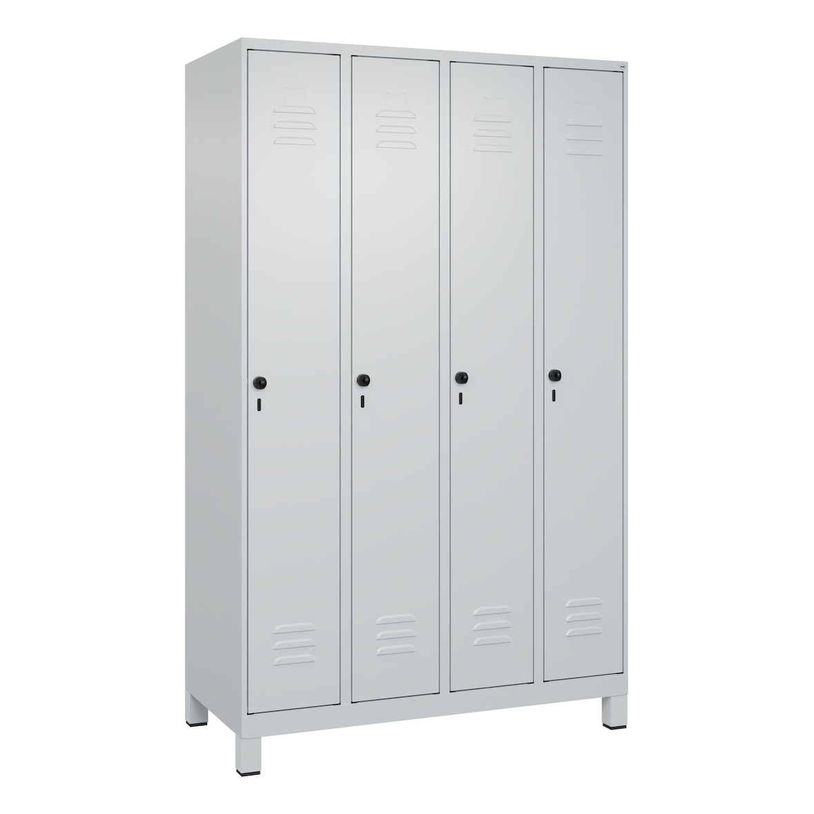 C+P Spind Classic PLUS, Füßen, 4 Abteile, HxBxT 195x120x50cm, Sicherheitsdrehriegel, Hellgrau/Hellgrau von PROREGAL