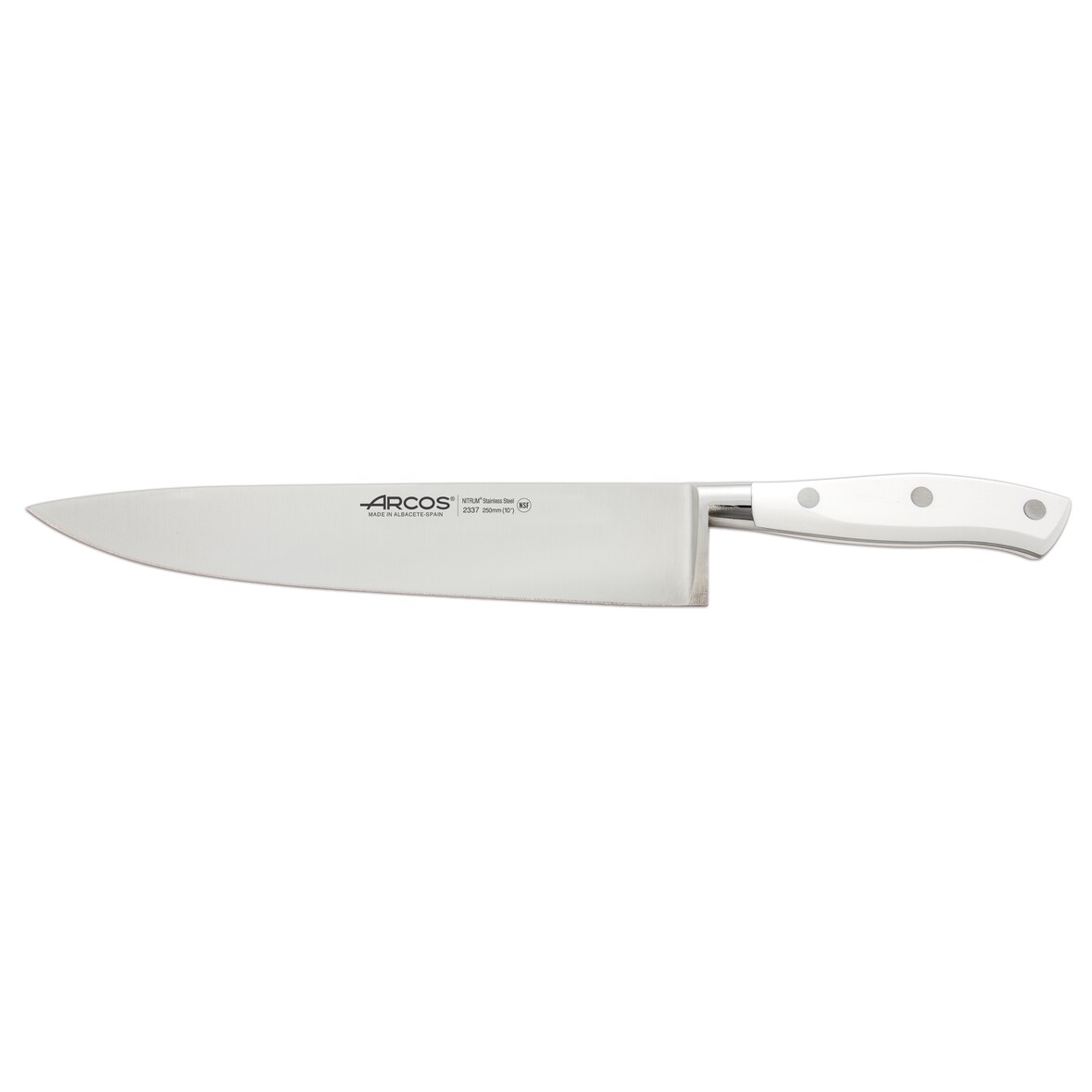 Arcos Cuchillo Cocinero, Hoja de Acero Inoxidable Forjado NITRUM 250 mm, Mango de Polioximetileno (POM), Color Blanco