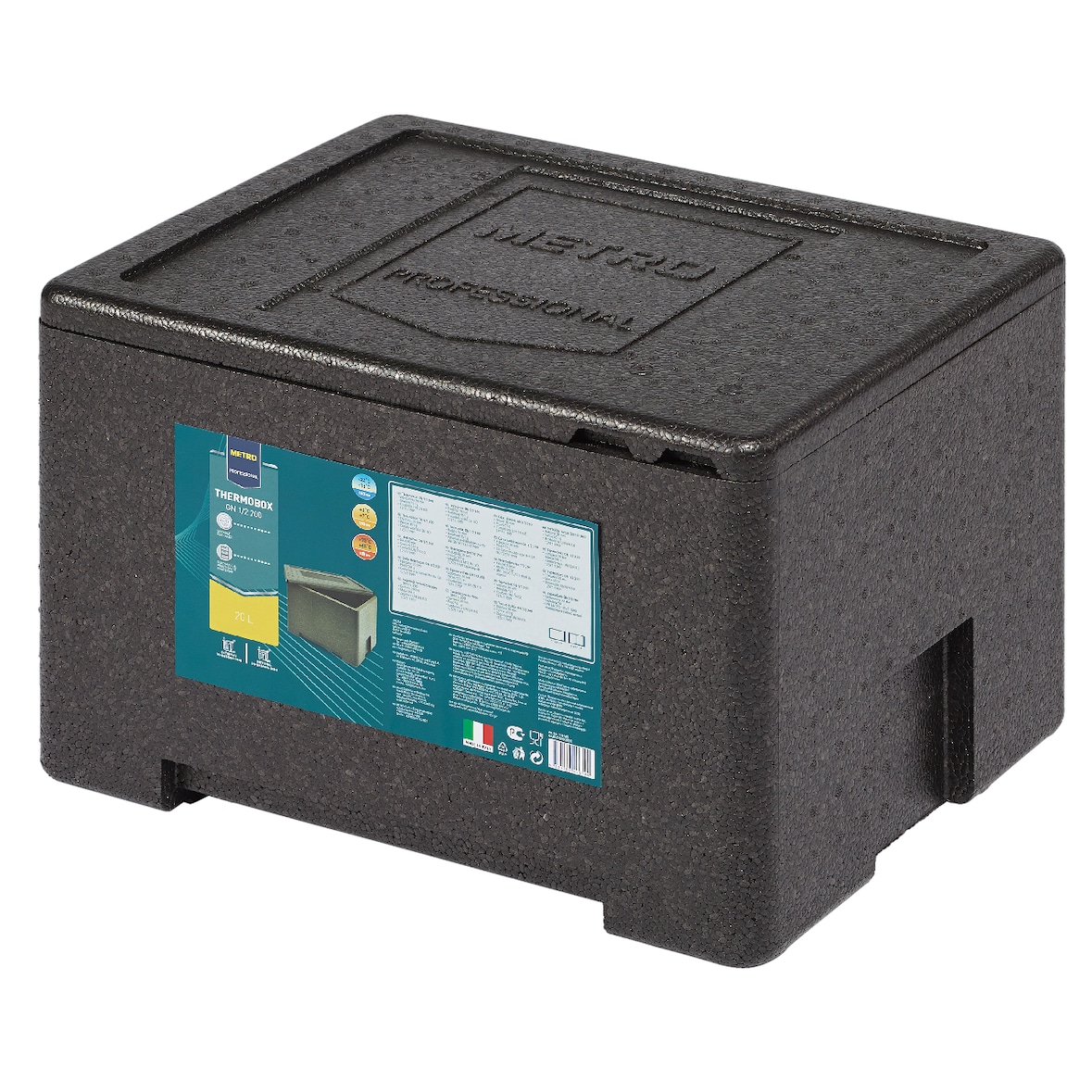 METRO Professional Caixa térmica com tampa G/1, 41.5 x 32 x 28.5 cm, polipropileno, empilhável, intervalo de temperatura: -40 - 120 °C, preto, 20 L