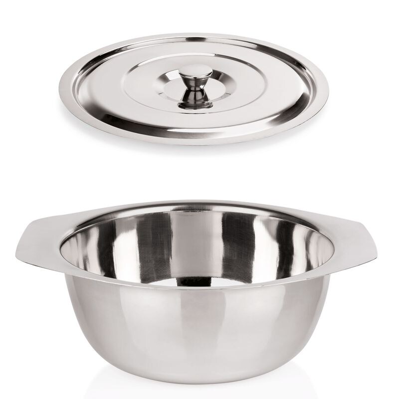 6x Beilagenschale mit 2 Lappengriffen + Deckel Ø 18 cm Chromnickelstahl silber