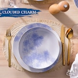 thumbnail of James Cooke Clouded Charm flache Teller 2er-Set Steingut Ø 21 cm blau weiß, braun umrandet