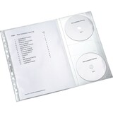thumbnail of Prospekthülle A4, CdunkelKlappe für 2 CD's, oben offen, dokumentenecht, Universallochung, PP-Folie, Folie: 0,15mm, Inhalt: 5 Stück, Maße: 230 x 315 mm