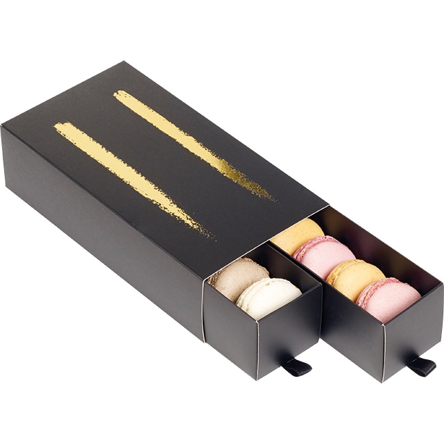 Caixa P/ Macarons Preta 2 Linhas 18,8×9,7×4,9cm
