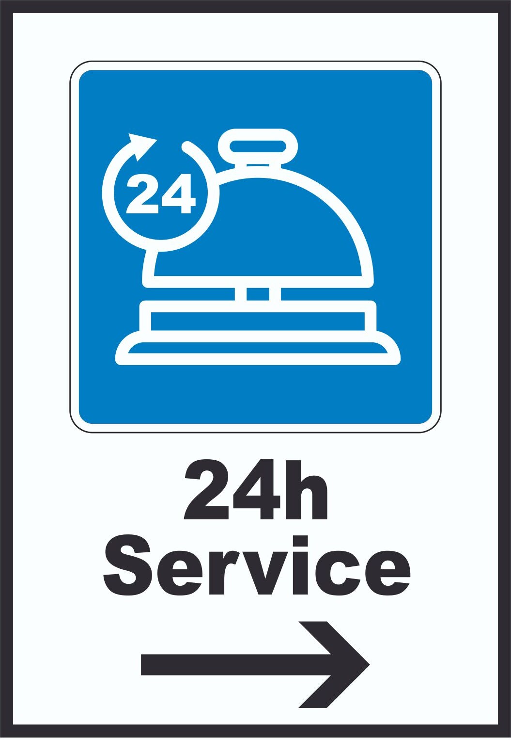 24H Service Schild mit Pfeil rechts A2 Rückseite selbstklebend