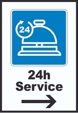 thumbnail of 24H Service Schild mit Pfeil rechts A2 Rückseite selbstklebend