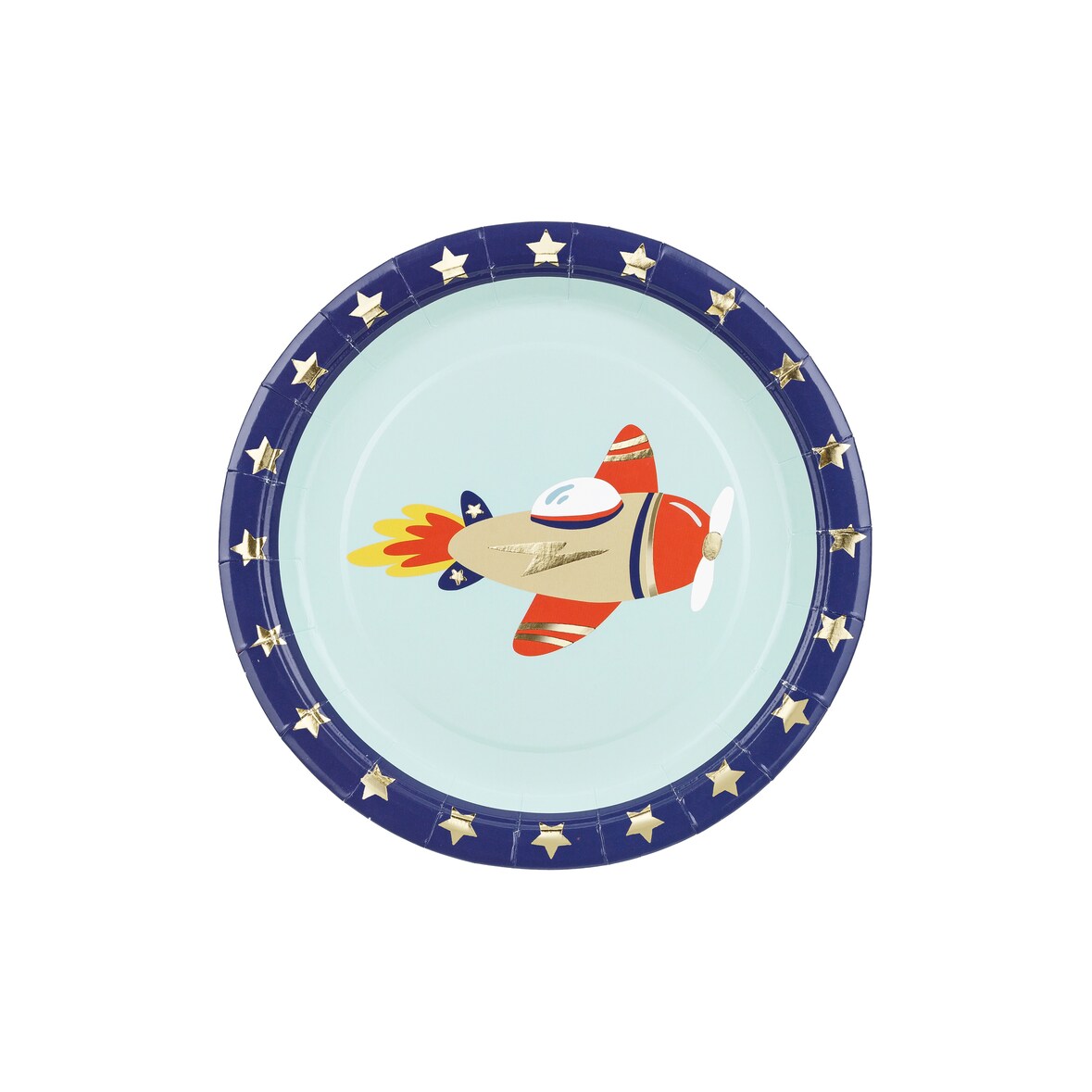 Pappteller 18cm 6er Set mit Flugzeug Motiv Partyteller Einwegteller plastikfrei Partygeschirr Jungen Kindergeburtstag Kinderparty Hellblau Blau Rot