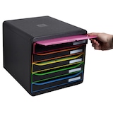 thumbnail of EXACOMPTA Cassettiera Big-Box Plus 309914D, 5 cassetti, box polistirolo monoblocco, (PxlxAlt) 34,7x27,8x27,1 cm, gamma Black Office nero/arlecchino
