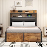 thumbnail of Bett 90x200 cm mit hydraulischem Stauraum, USB-Anschlüssen und Retro-Holz-Metall-Design – multifunktional Schwarz