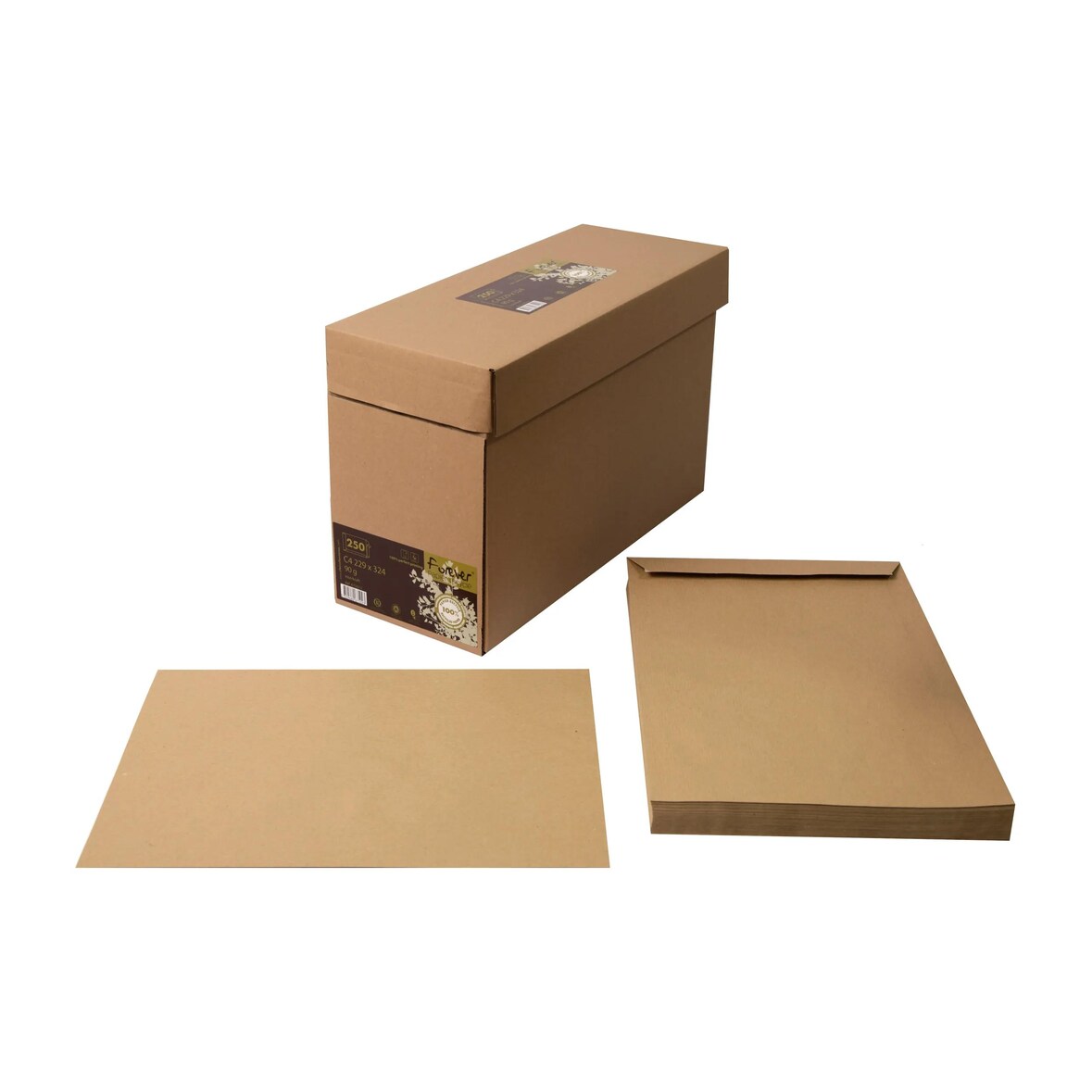 Clairefontaine 250x Karton 500 Umschläge Kraft Forever, C4 229x324mm, 80g - Kartonbraun 67502C