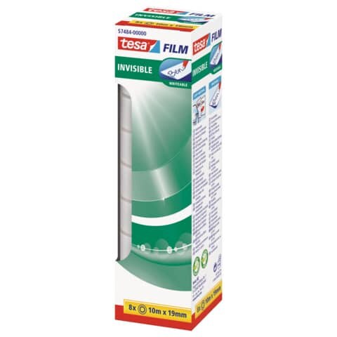 Klebeband tesafilm® invisible, unsichtbar, beschriftbar, 10 m x 19 mm, 8 Stück