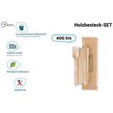 thumbnail of SET: Holzbesteckset Premium Messer und Gabel inkl. Serviette Einwegbesteck, 400 Stk, Holz gewachst, einzeln verpackt