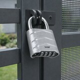 thumbnail of HMF Zahlenschloss Vorhängeschloss, robustes Schloss mit 4-stelligem Zahlencode aus Aluminiumlegierung, 5,6 x 2,6 x 8,7 cm, Silber