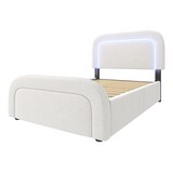 thumbnail of Merax Polsterbett mit USB Typ C Ladefunktion LED-Beleuchtung und 2 Schubladen, Einzelbett 90x200cm, Höhenverstellbarem Kopfteil, Sherp-Weiß