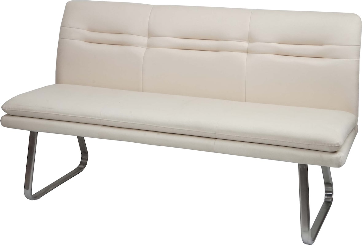 Sitzbank | HxBxT 90x160x58cm | Sitzhöhe 49cm | Rückenlehne Stoff/Textil Edelstahl gebürstet | Creme-Beige 160cm | Esszimmerbank Bank Polsterbank