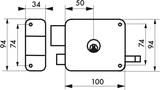 thumbnail of Serrure horizontale en applique double entrée à tirage pour porte d'entrée, gauche, 100x94mm, axe 50mm, marron, 3 clés - THIRARD