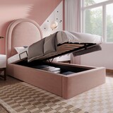 thumbnail of Polsterbett 90x200 mit 7-Zonen Taschenfederkernmatratze, Samtbezug, Stauraum, ergonomische Schlafunterstützung, Rosa
