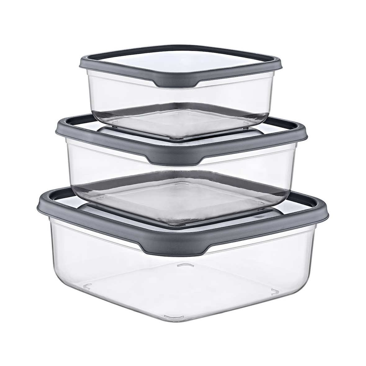 Set 3 Recipientes Herméticos para Alimentos, de forma Cuadrada Gris 7house