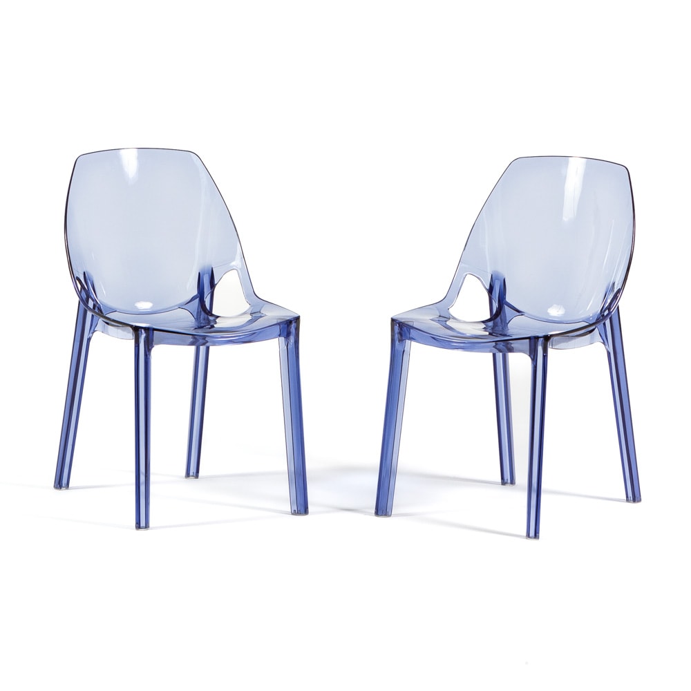 Set 2 Sedie in policarbonato trasparente, impilabili, monoblocco, resistenti, design moderno, ideale per soggiorno, cucina, bar, ristoranti -LUCE- Blu