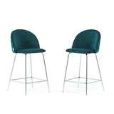 thumbnail of Set 2 sgabelli da bar imbottiti in velluto, gambe in metallo, h.65cm, per bar, ristoranti e cucina, design elegante -Sara XL-Ottanio/Argento