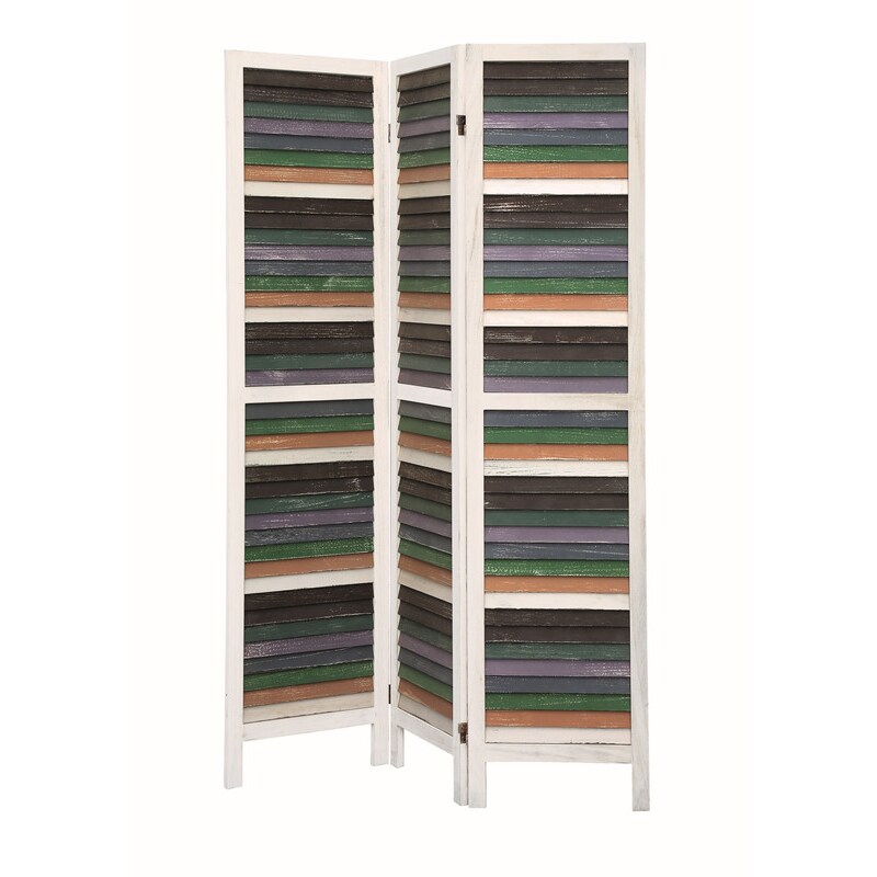 Biombo 71640 de HERDASA mampara de separación en madera de pino multicolor, diseño PROVENZA Blanco.