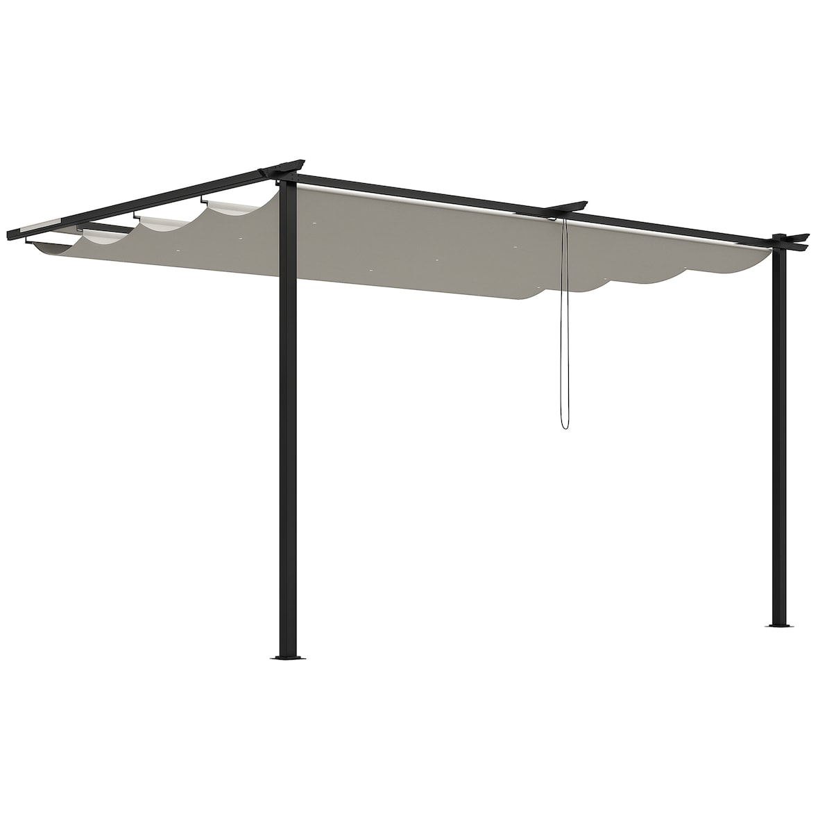 Outsunny pérgola de pared de jardín 4x3 m gazebo exterior cenador con techo retráctil tela de poliéster y marco de acero para patio terraza balcón