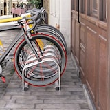 thumbnail of Aparcamiento para 4 bicicletas soporte de acero para aparcar bicicletas en el suelo o pared estacionamiento para interior exterior 110x33x27 cm plata