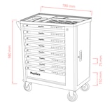 thumbnail of Mephisto Werkzeugwagen Werkstattwagen mit 8 befüllten Schubladen mit Ratsche mit Nusskasten, Pfeifenkopf usw. in Soft Inlays in Carbonoptik