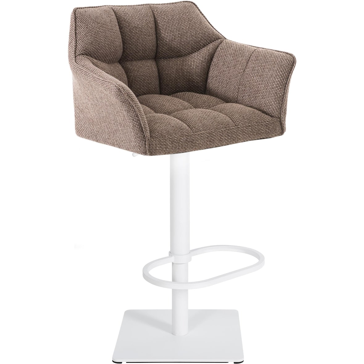 Banco de bar Damaso com revestimento em tecido terra castanha/branco