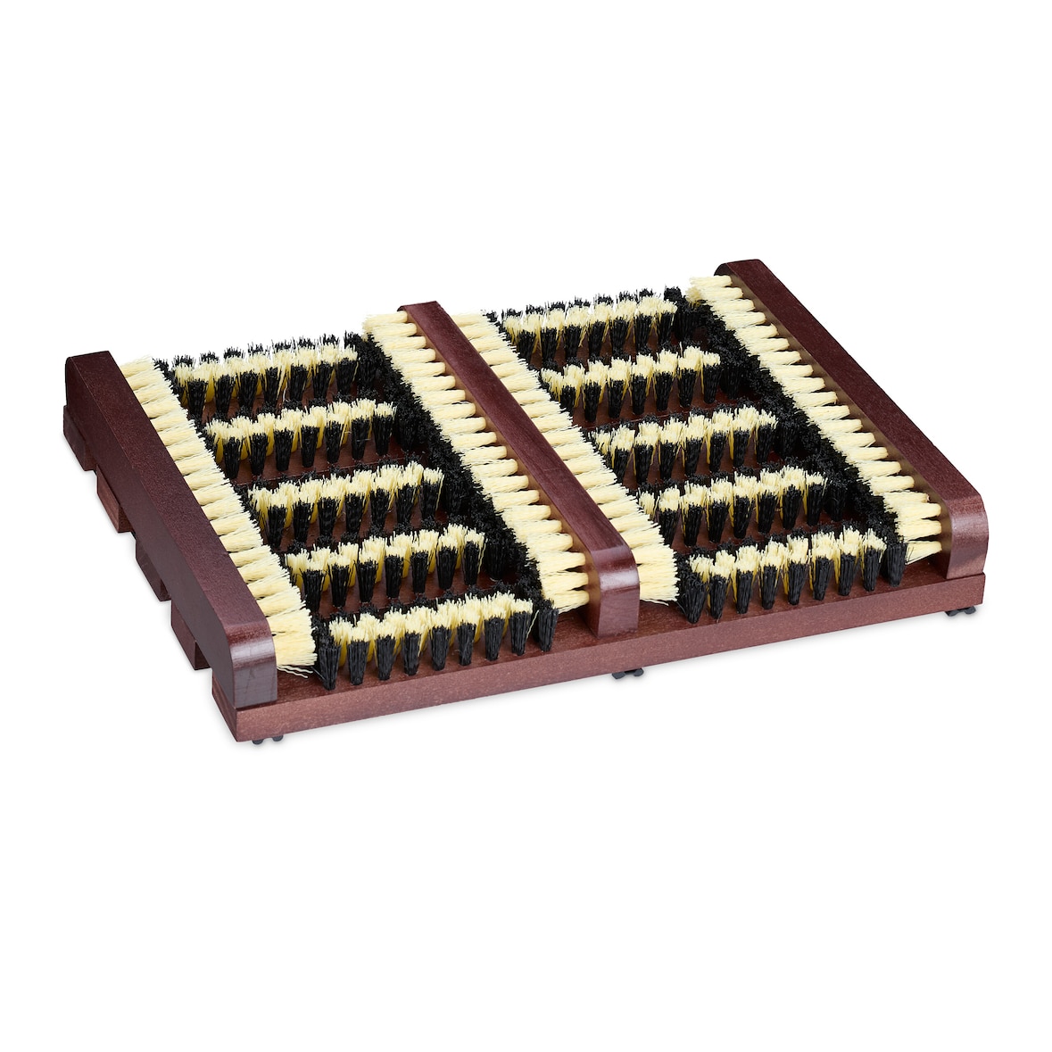 Relaxdays Schuhabstreifer, rutschfester Boden, kräftige PP-Borsten, außen & innen, Holz, Schuhabtreter, dunkelbraun