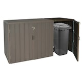 thumbnail of 1er WPC-Mülltonnenverkleidung Erweiterung HWC-J28, Premium Mülltonnenbox, Metall Holzoptik ~ braun