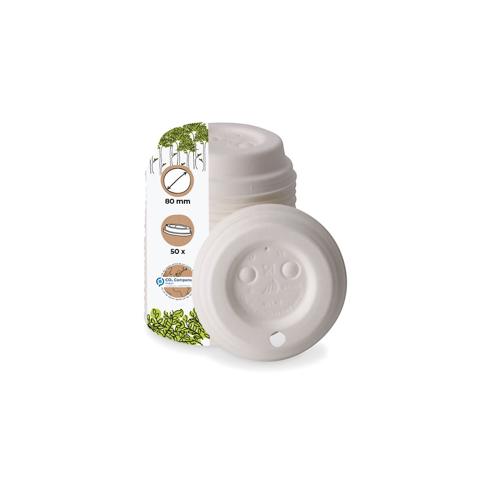 BIOZOYG 50 Stück Einwegdeckel Ø 80mm kompostierbare Kaffeedeckel Pappdeckel für Kaffee To Go, Becherdeckel, weiß, biologisch abbaubar