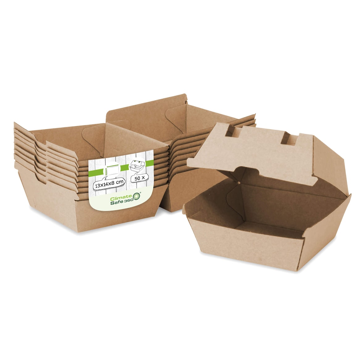 greenbox - Burgerboxen 13 x 14 x 8 cm, Kraftkarton, braun, 50 St.