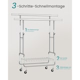 thumbnail of Schwerlast Kleiderständer auf Rollen bis 270 kg, mit Ablage und Haken, Garderobenständer, 2 ausziehbare Kleiderstangen, verstellbare Höhe, silbern