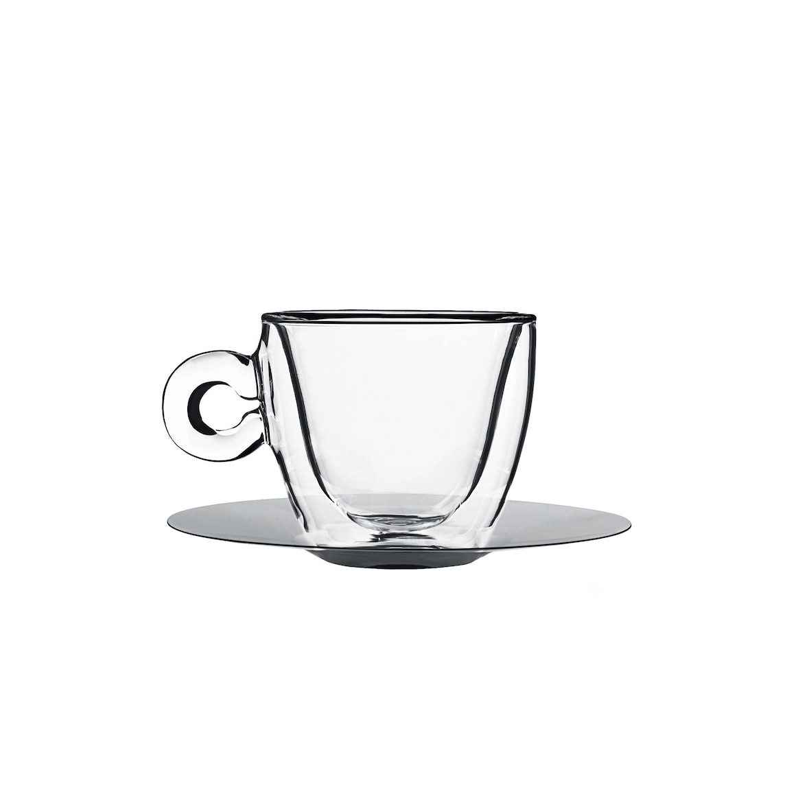 Taza Capuchino con Plato de Acero Inoxidable Cl 16.5 Pcs 2 Vidrio Térmico H 7.3 Ø Cm 8.2 Luigi