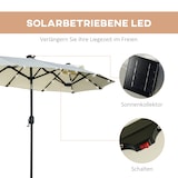 thumbnail of Doppelsonnenschirm Polyester Beige 292x150x218 cm, neigbar, mit LED-Solarleuchten und Handkurbel