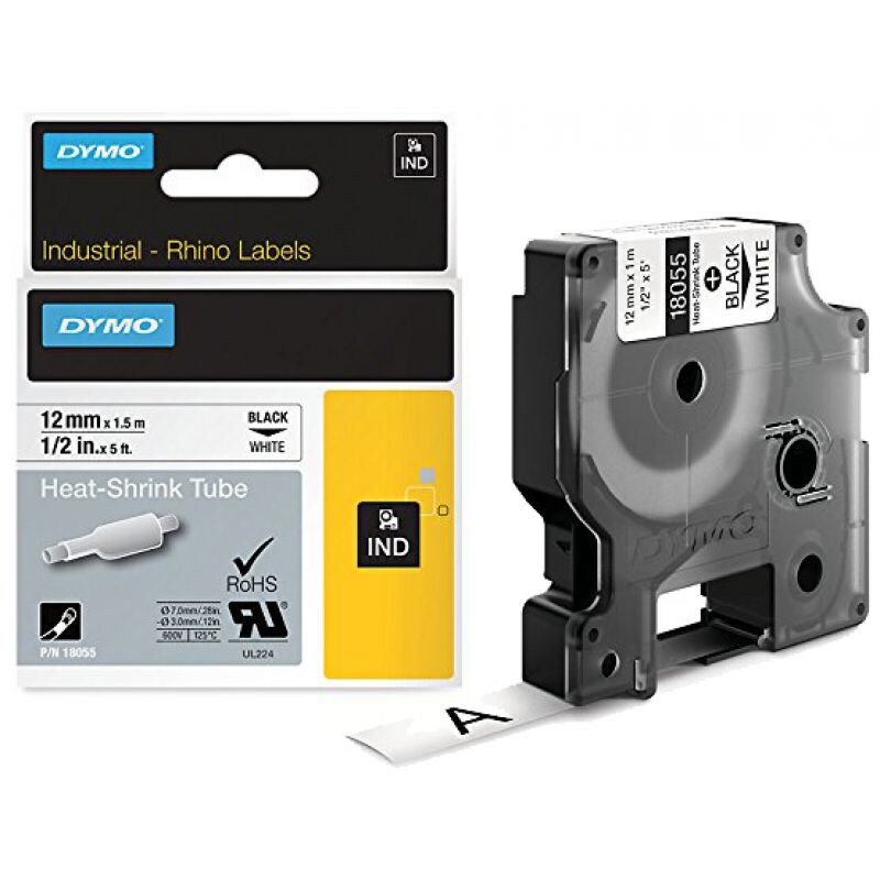 DYMO RHINO Heißschrumpfschlauch schwarz/weiß, 12 mm x 1,5 m