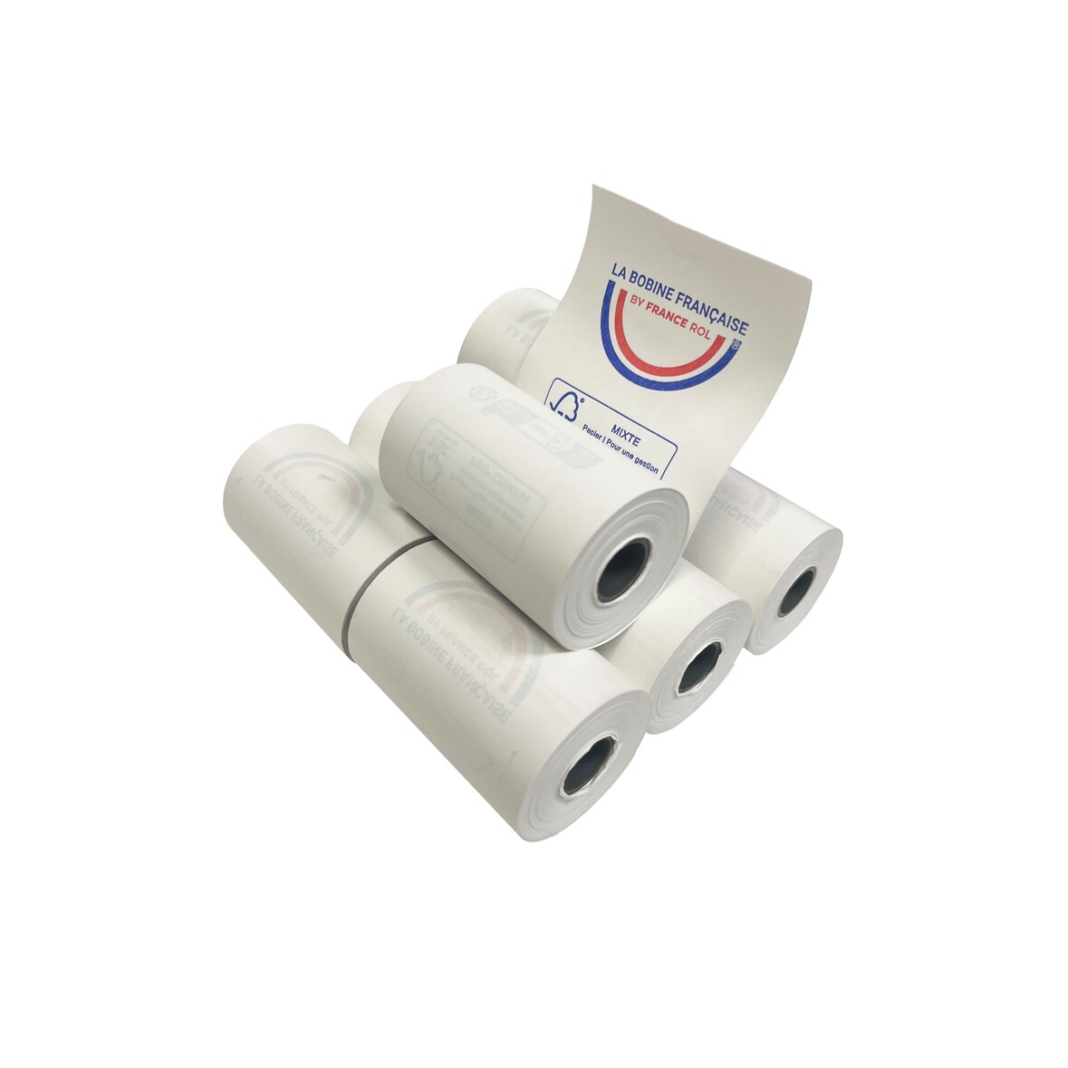 La Bobine Française | 100 Rouleaux de caisses thermiques pour TPE/BANCAIRE, compatible 57x40x12, Papier Premium 55 g/m² sans BPA | Logo Made in France