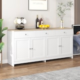 thumbnail of Sideboard Buffetschrank Landhausstil 160x37x75 cm, Weiß + Holzfarbe, mit Schubladen, Türen, verstellbaren Regalen, Küchen- und Wohnzimmerschrank