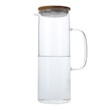 thumbnail of Intirilife Karaffe mit Bambusdeckel in KLAR - 1,1l Krug aus Borosilikatglas mit Henkel Holz Deckel für heiße und kalte Getränke, Tee, Kaffee, Wasser