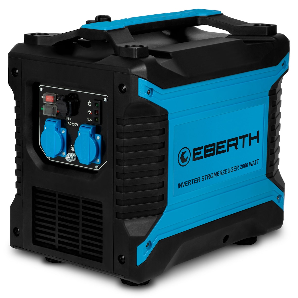 EBERTH Generador de Corriente Inverter 2000 W 3 CV Con Motor de Gasolina de 4 Tiempos, 2x 230V, 2x USB, Portátil, Central Eléctrica 78,8cc 1 Cilindro