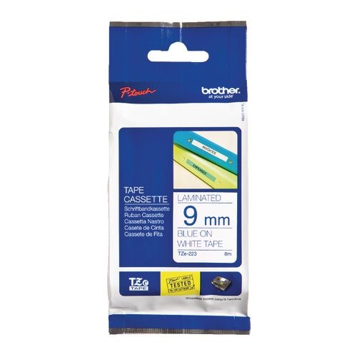 BROTHER Ruban pour étiqueteuse Laminé 9mm Bleu/Blanc TZE-223
